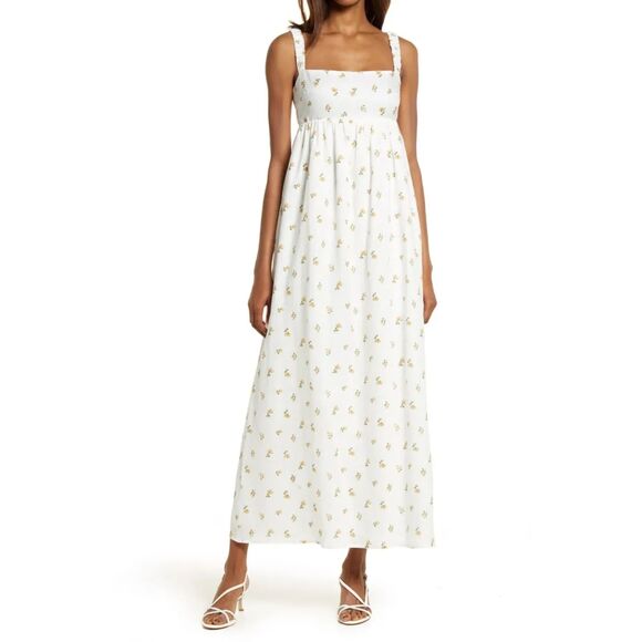 Reformation Dresses & Skirts - REFORMATION Tana Floral Linen Maxi Dress XS White Yellow Floral